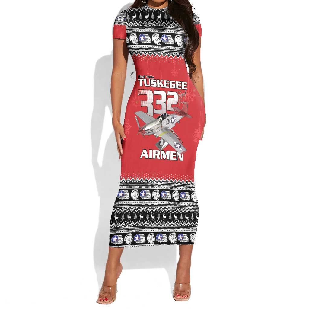 Afro Christmas Tuskegee Red Tails Airmen Short Sleeve Bodycon Dress Merry Christmas - African Pride