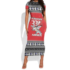 Afro Christmas Tuskegee Red Tails Airmen Short Sleeve Bodycon Dress Merry Christmas - African Pride