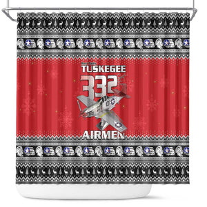 Afro Christmas Tuskegee Red Tails Airmen Shower Curtain Merry Christmas - African Pride
