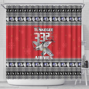 Afro Christmas Tuskegee Red Tails Airmen Shower Curtain Merry Christmas - African Pride