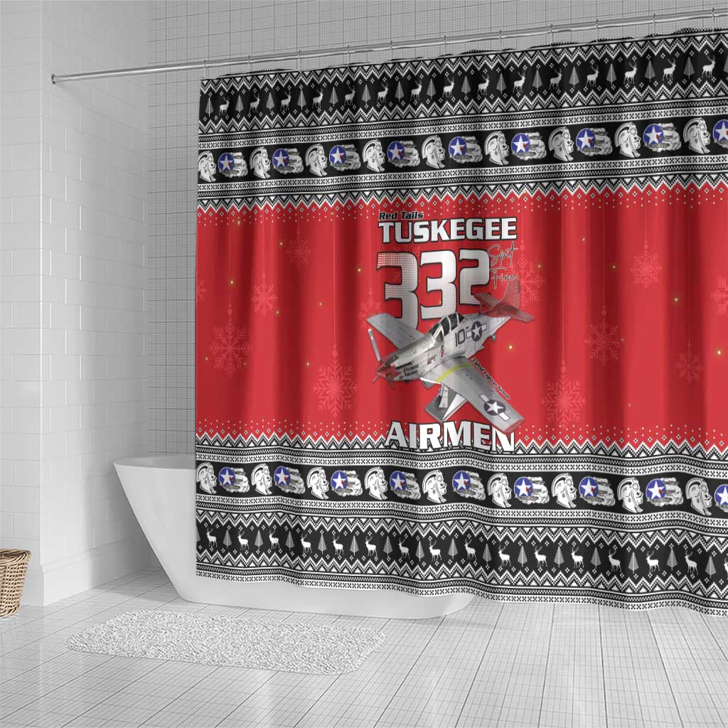 Afro Christmas Tuskegee Red Tails Airmen Shower Curtain Merry Christmas - African Pride