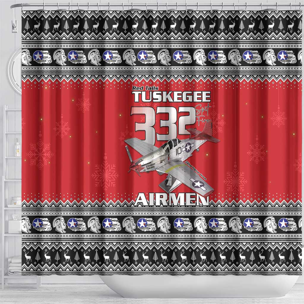 Afro Christmas Tuskegee Red Tails Airmen Shower Curtain Merry Christmas - African Pride