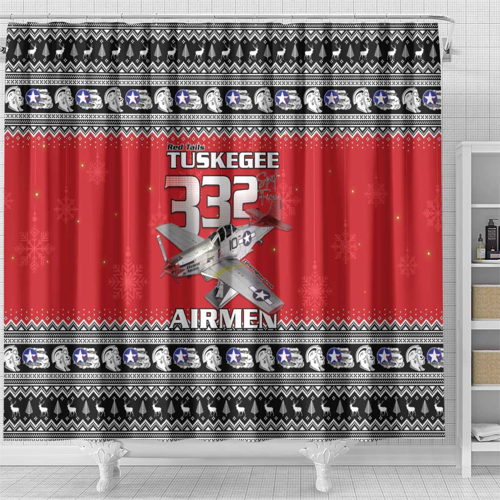 Afro Christmas Tuskegee Red Tails Airmen Shower Curtain Merry Christmas - African Pride