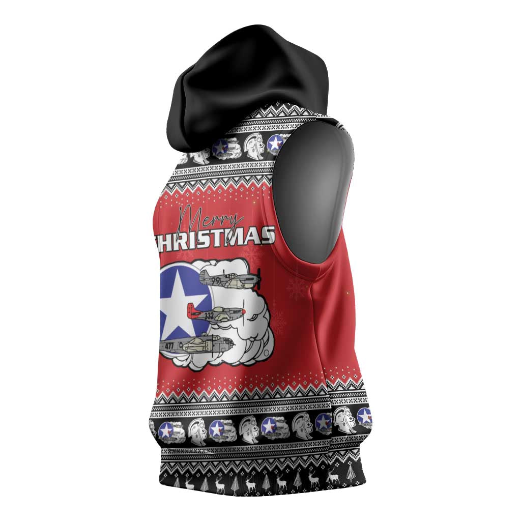 Afro Christmas Tuskegee Red Tails Airmen Sleeveless Hoodie Merry Christmas - African Pride