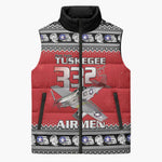 Tuskegee Red Tails Airmen Christmas Sleeveless Puffer Jacket P-51 Mustang 332nd Fighter Group