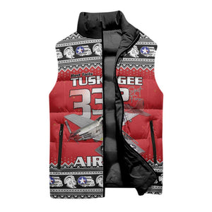 Tuskegee Red Tails Airmen Christmas Sleeveless Puffer Jacket P-51 Mustang 332nd Fighter Group