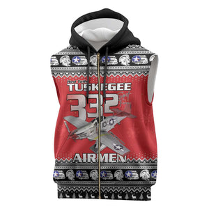 Afro Christmas Tuskegee Red Tails Airmen Sleeveless Zip Hoodie Merry Christmas - African Pride