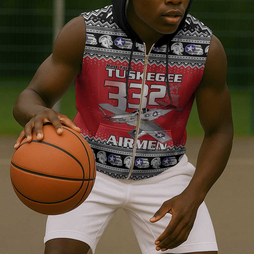 Afro Christmas Tuskegee Red Tails Airmen Sleeveless Zip Hoodie Merry Christmas - African Pride