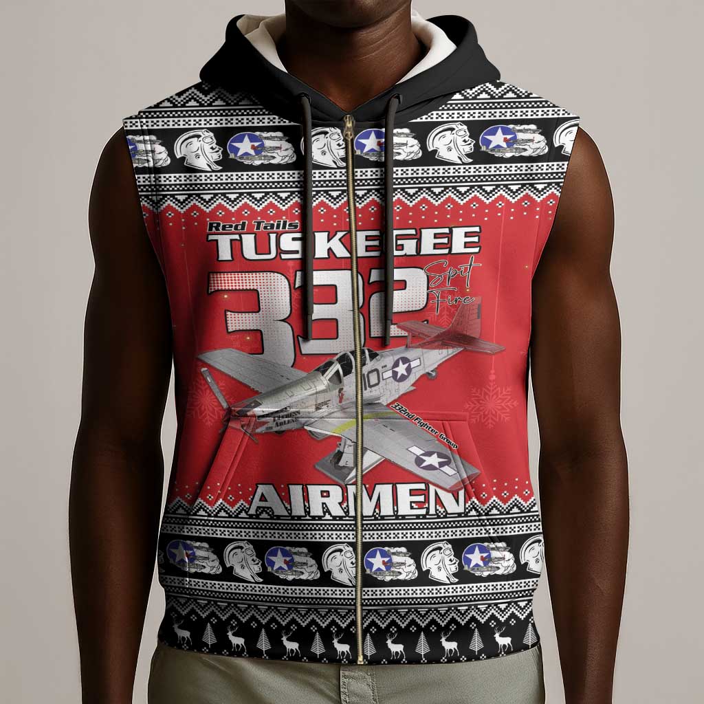 Afro Christmas Tuskegee Red Tails Airmen Sleeveless Zip Hoodie Merry Christmas - African Pride