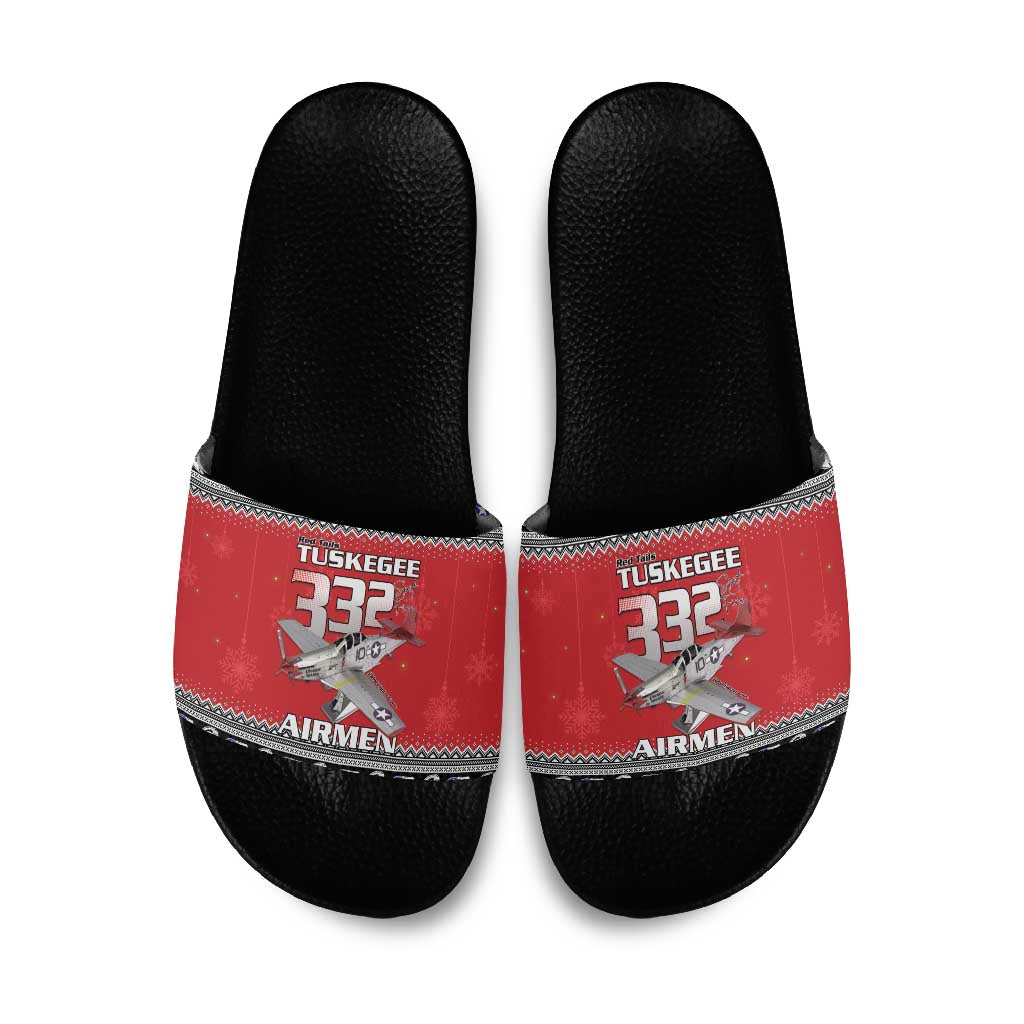 Tuskegee Red Tails Airmen Christmas Slide Sandals P-51 Mustang 332nd Fighter Group