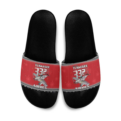 Tuskegee Red Tails Airmen Christmas Slide Sandals P-51 Mustang 332nd Fighter Group