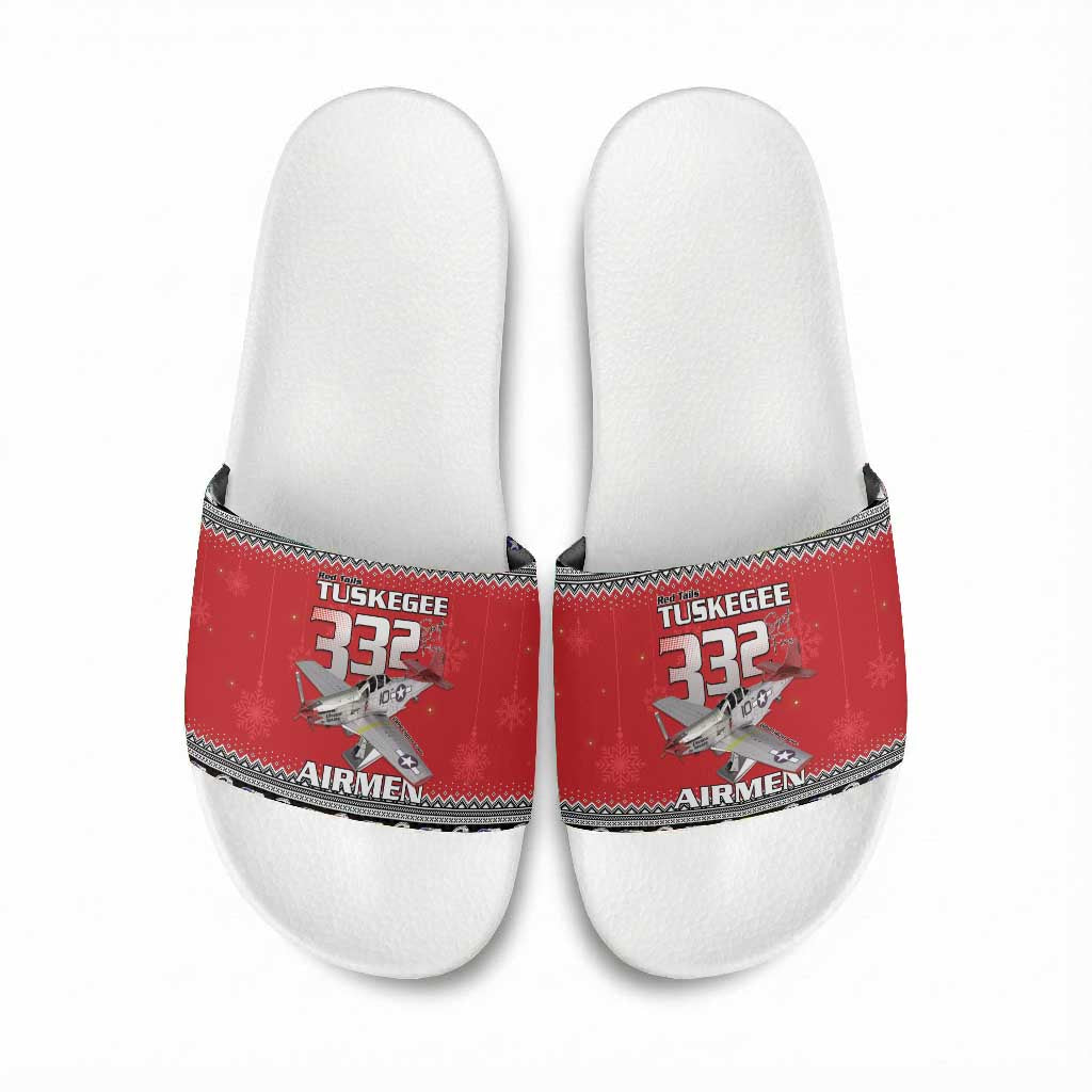 Tuskegee Red Tails Airmen Christmas Slide Sandals P-51 Mustang 332nd Fighter Group
