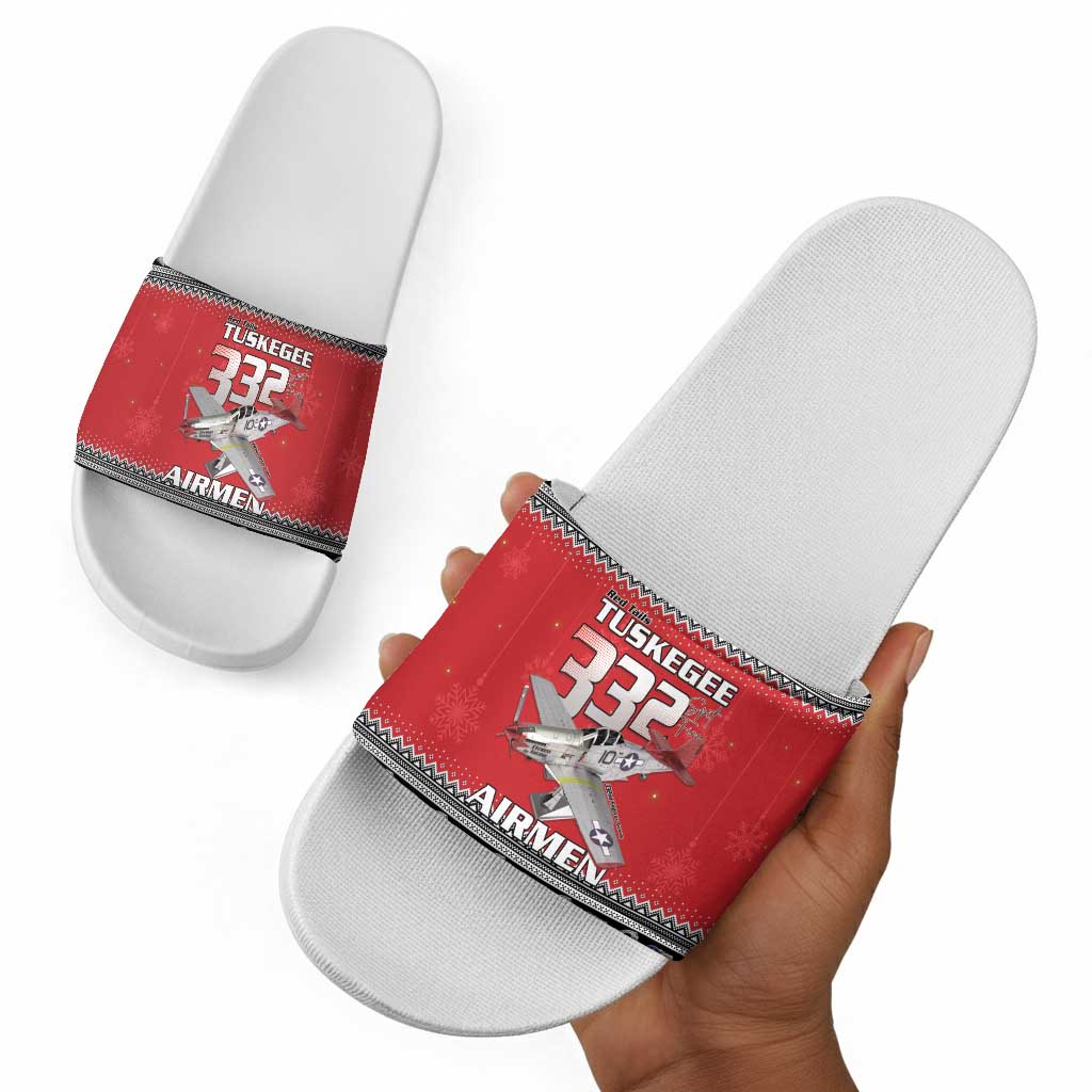 Tuskegee Red Tails Airmen Christmas Slide Sandals P-51 Mustang 332nd Fighter Group