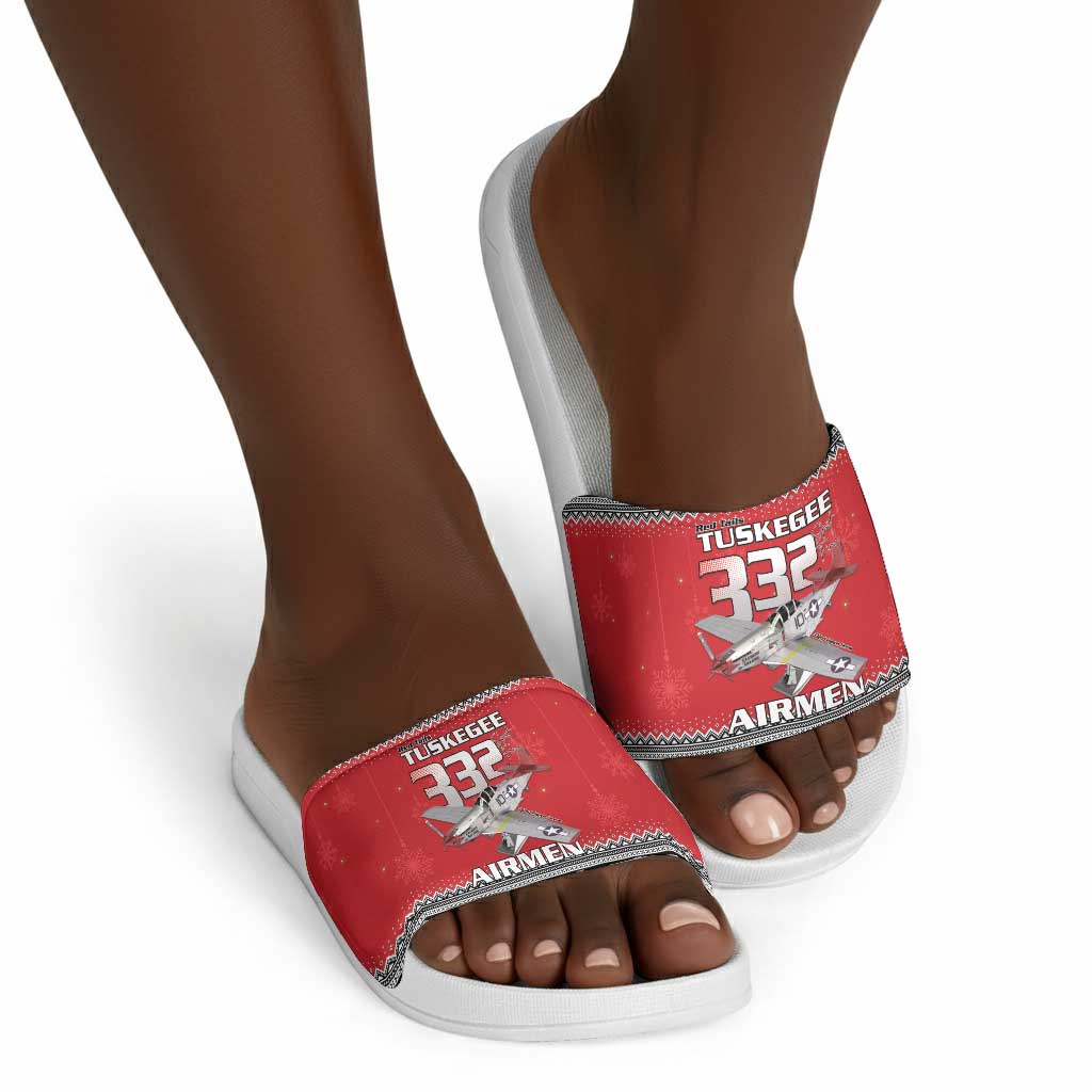 Tuskegee Red Tails Airmen Christmas Slide Sandals P-51 Mustang 332nd Fighter Group
