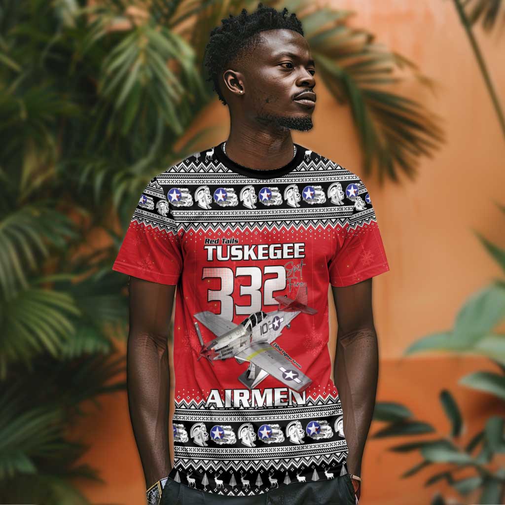Afro Christmas Tuskegee Red Tails Airmen T shirt Merry Christmas - African Pride