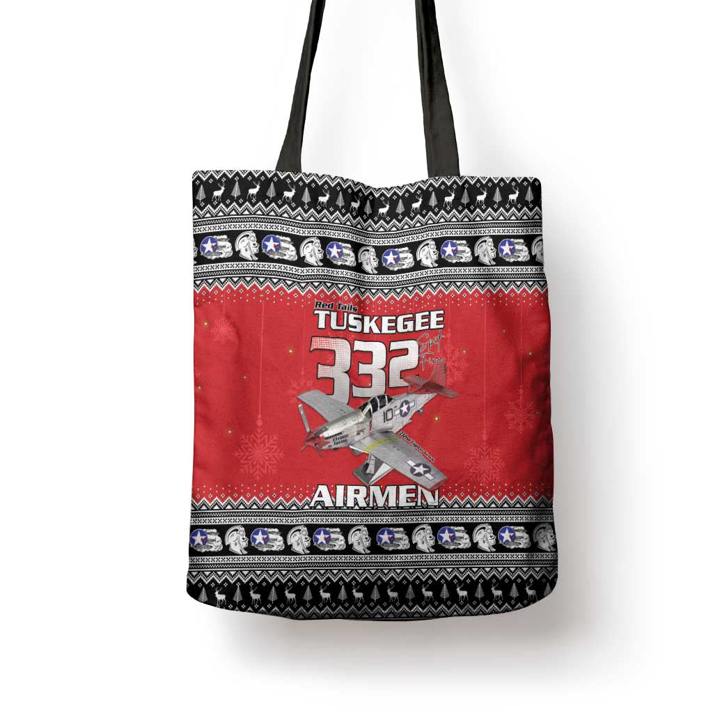 Tuskegee Red Tails Airmen Christmas Tote Bag P-51 Mustang 332nd Fighter Group