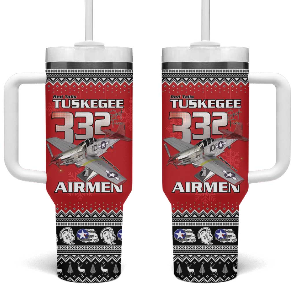 Afro Christmas Tuskegee Red Tails Airmen Tumbler With Handle Merry Christmas - African Pride