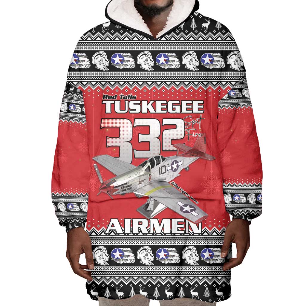 Afro Christmas Tuskegee Red Tails Airmen Wearable Blanket Hoodie Merry Christmas - African Pride