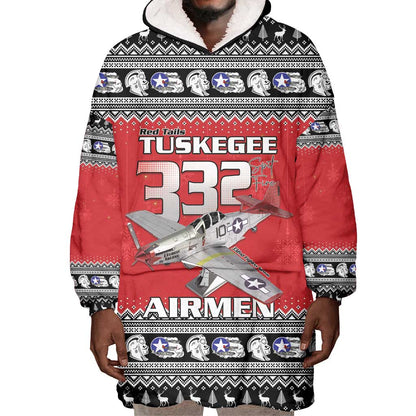 Afro Christmas Tuskegee Red Tails Airmen Wearable Blanket Hoodie Merry Christmas - African Pride