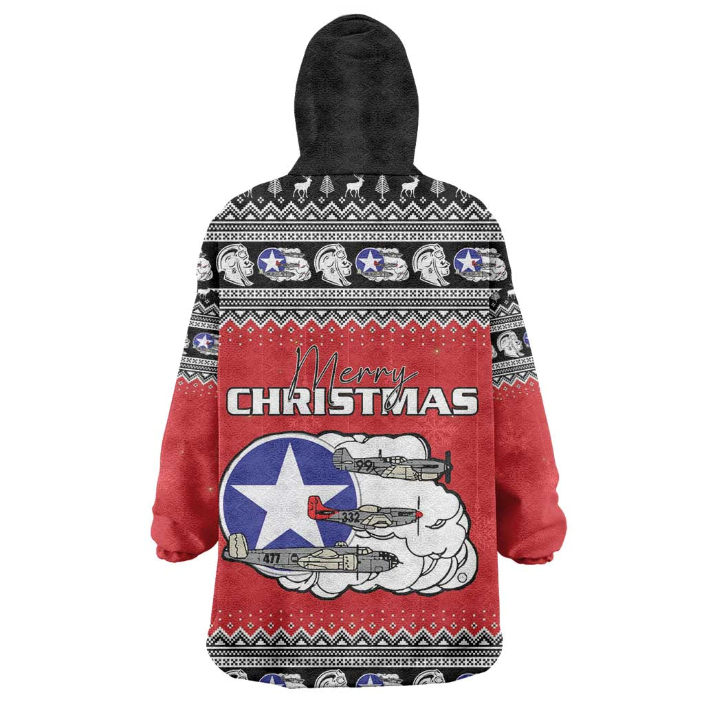 Afro Christmas Tuskegee Red Tails Airmen Wearable Blanket Hoodie Merry Christmas - African Pride