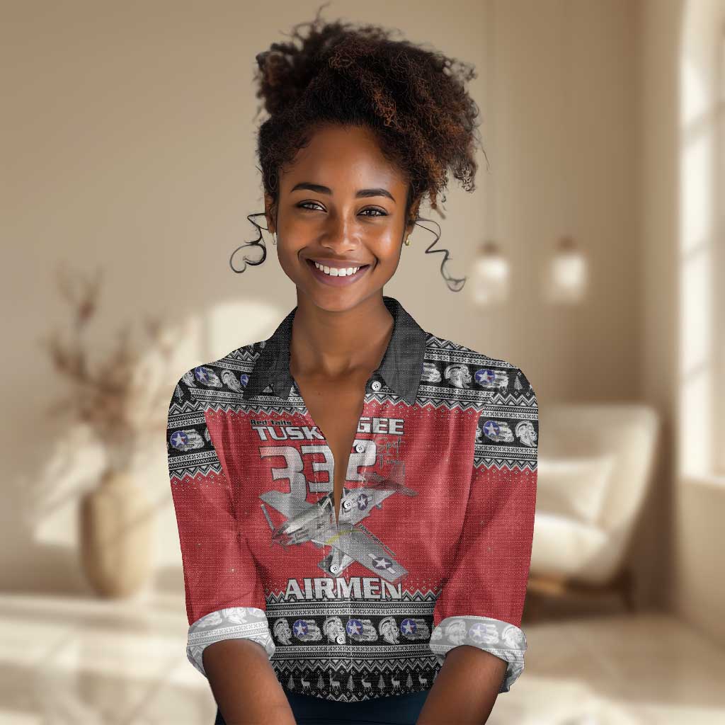 Afro Christmas Tuskegee Red Tails Airmen Women Casual Shirt Merry Christmas - African Pride