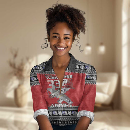 Afro Christmas Tuskegee Red Tails Airmen Women Casual Shirt Merry Christmas - African Pride