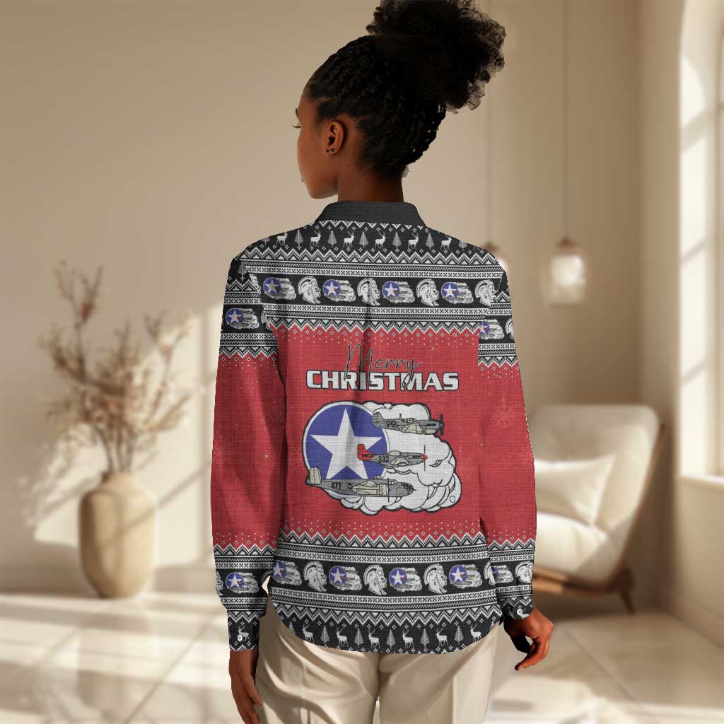 Afro Christmas Tuskegee Red Tails Airmen Women Casual Shirt Merry Christmas - African Pride