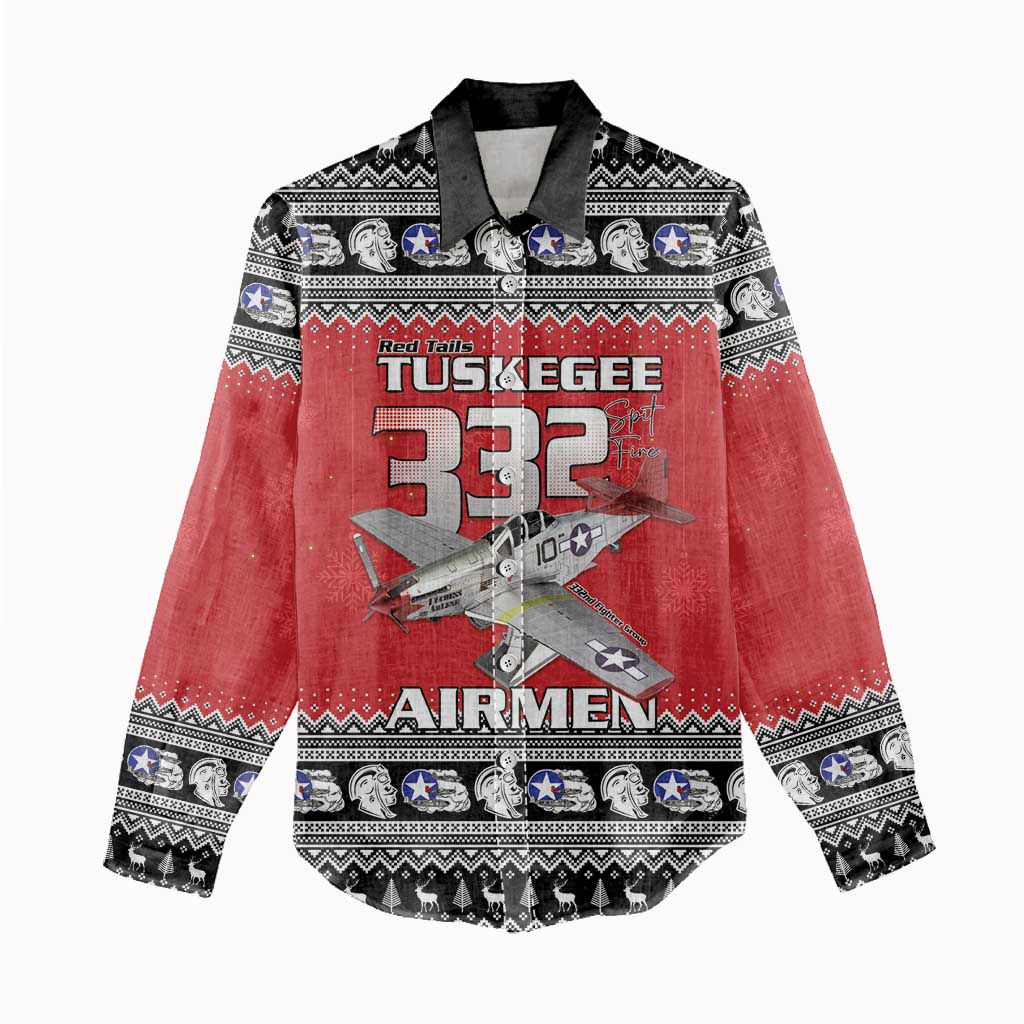 Afro Christmas Tuskegee Red Tails Airmen Women Casual Shirt Merry Christmas - African Pride