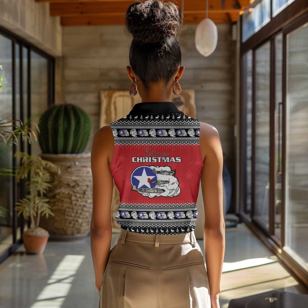 Afro Christmas Tuskegee Red Tails Airmen Women Sleeveless Polo Shirt Merry Christmas - African Pride