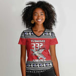 Afro Christmas Tuskegee Red Tails Airmen Women V-Neck T-Shirt Merry Christmas - African Pride