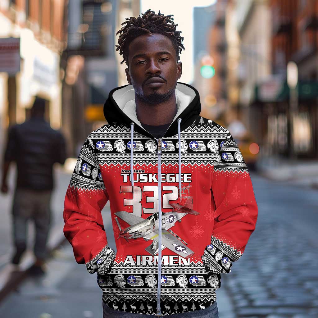 Afro Christmas Tuskegee Red Tails Airmen Zip Hoodie Merry Christmas - African Pride