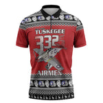 Tuskegee Red Tails Airmen Christmas Zipper Polo Shirt P-51 Mustang 332nd Fighter Group
