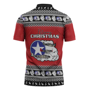 Tuskegee Red Tails Airmen Christmas Zipper Polo Shirt P-51 Mustang 332nd Fighter Group