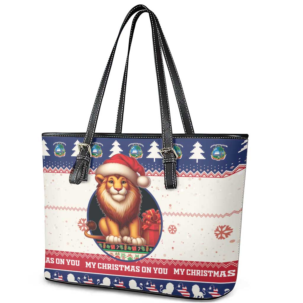 Liberia Christmas Leather Tote Bag African Lion Santa