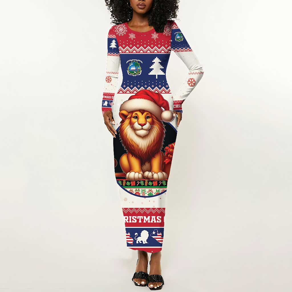 Liberia Christmas Long Sleeve Bodycon Dress African Lion Santa LT15