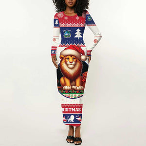 Liberia Christmas Long Sleeve Bodycon Dress African Lion Santa LT15