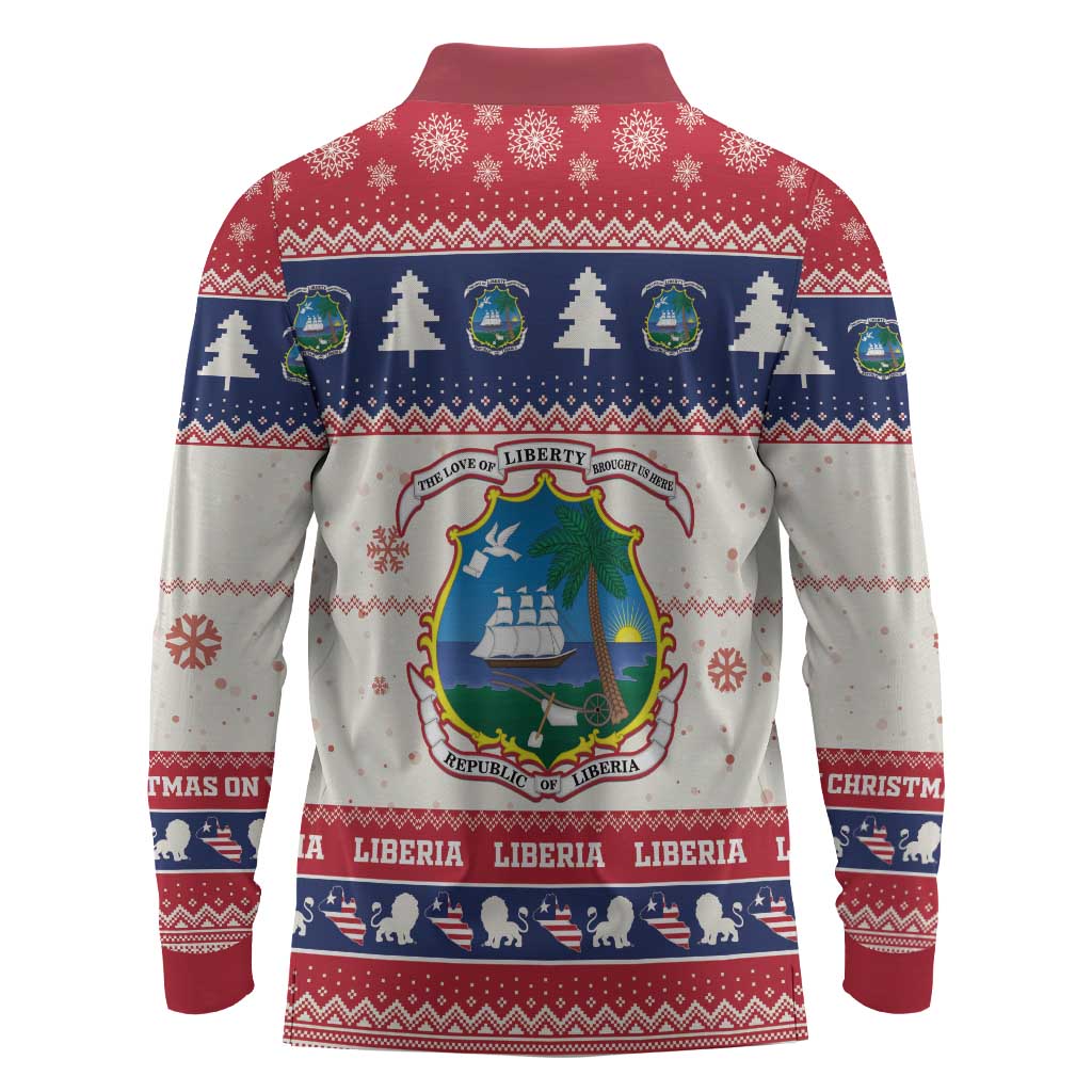 Liberia Christmas Long Sleeve Polo Shirt African Lion Santa
