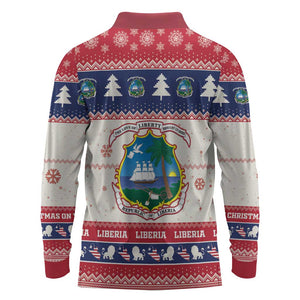 Liberia Christmas Long Sleeve Polo Shirt African Lion Santa