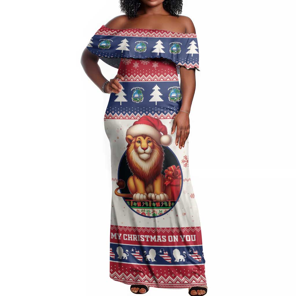 Liberia Christmas Off Shoulder Maxi Dress African Lion Santa