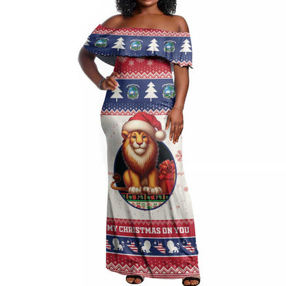 Liberia Christmas Off Shoulder Maxi Dress African Lion Santa