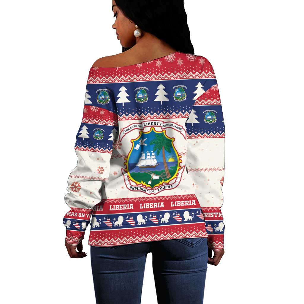 Liberia Christmas Off Shoulder Sweater African Lion Santa
