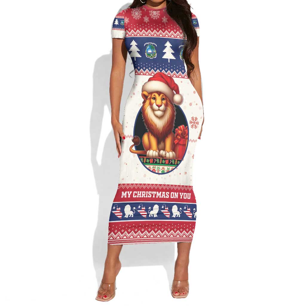 Liberia Christmas Short Sleeve Bodycon Dress African Lion Santa LT15