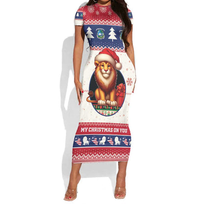 Liberia Christmas Short Sleeve Bodycon Dress African Lion Santa LT15