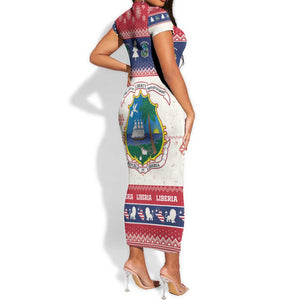 Liberia Christmas Short Sleeve Bodycon Dress African Lion Santa LT15