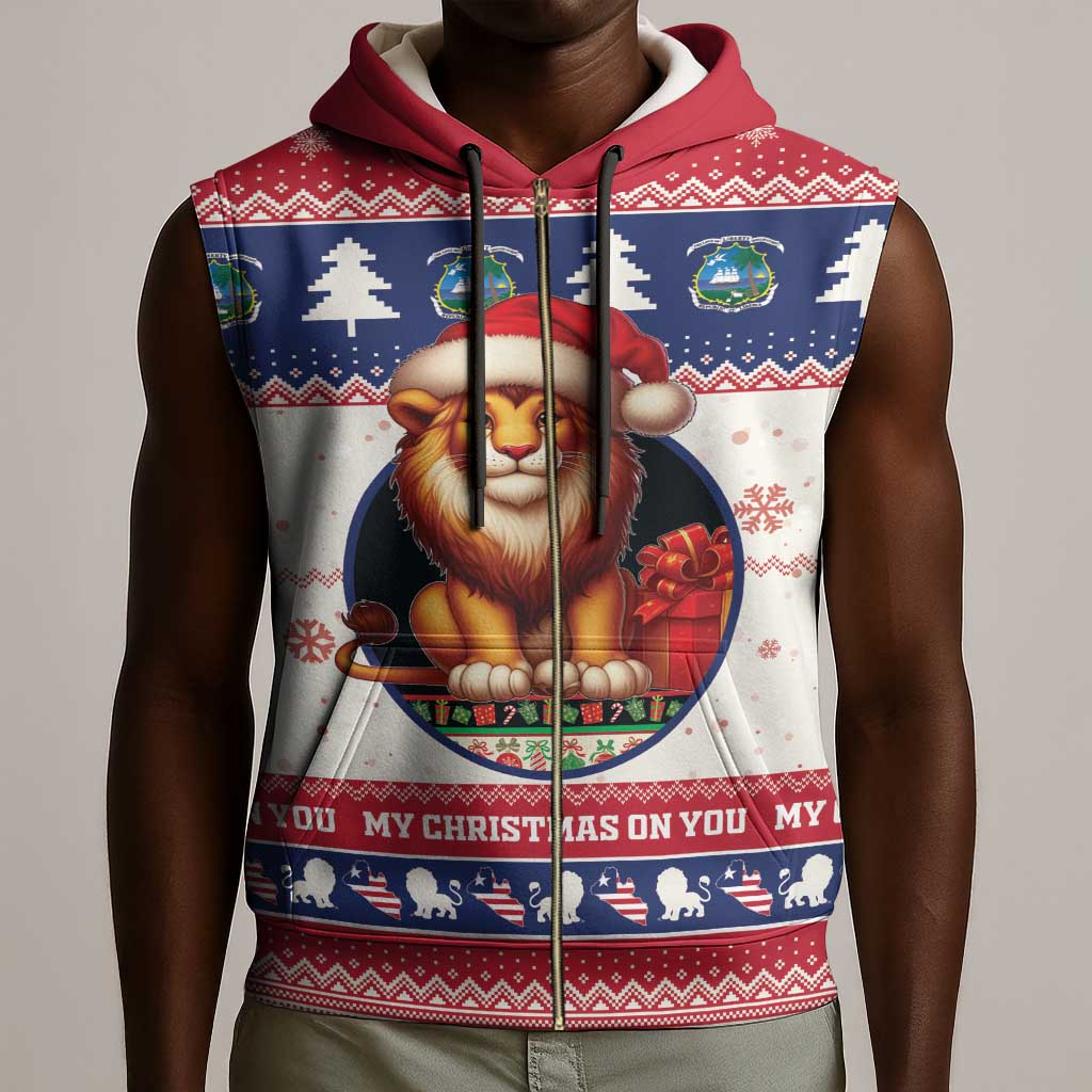 Liberia Christmas Sleeveless Zip Hoodie African Lion Santa - African Pride
