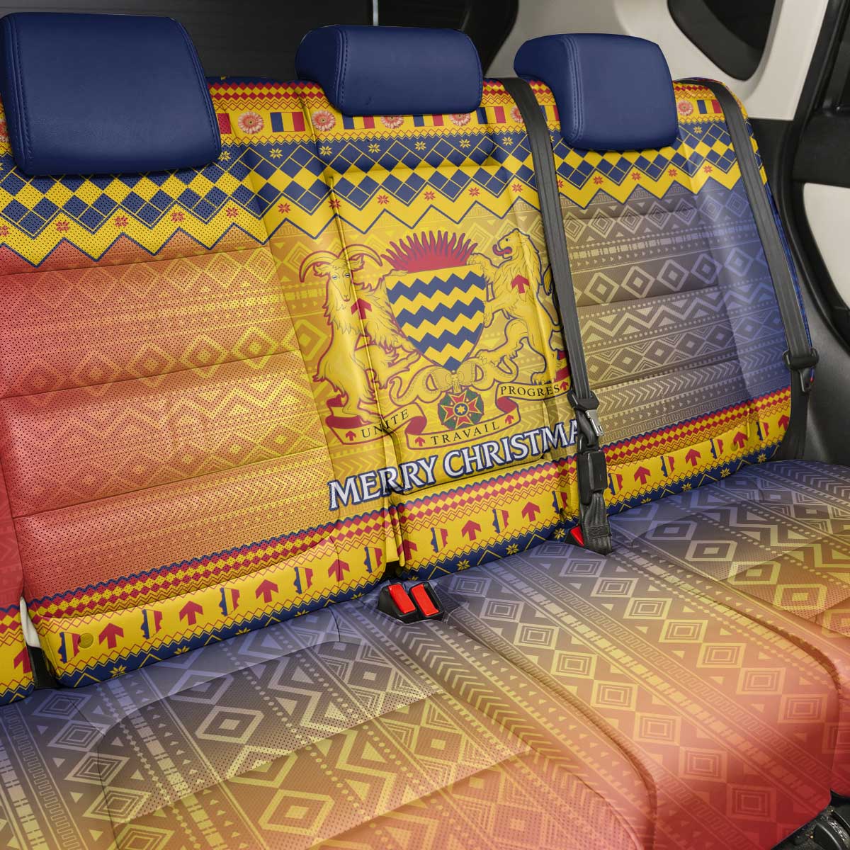 Afro Chad Christmas Back Car Seat Cover Coat Of Arms With African Pattern