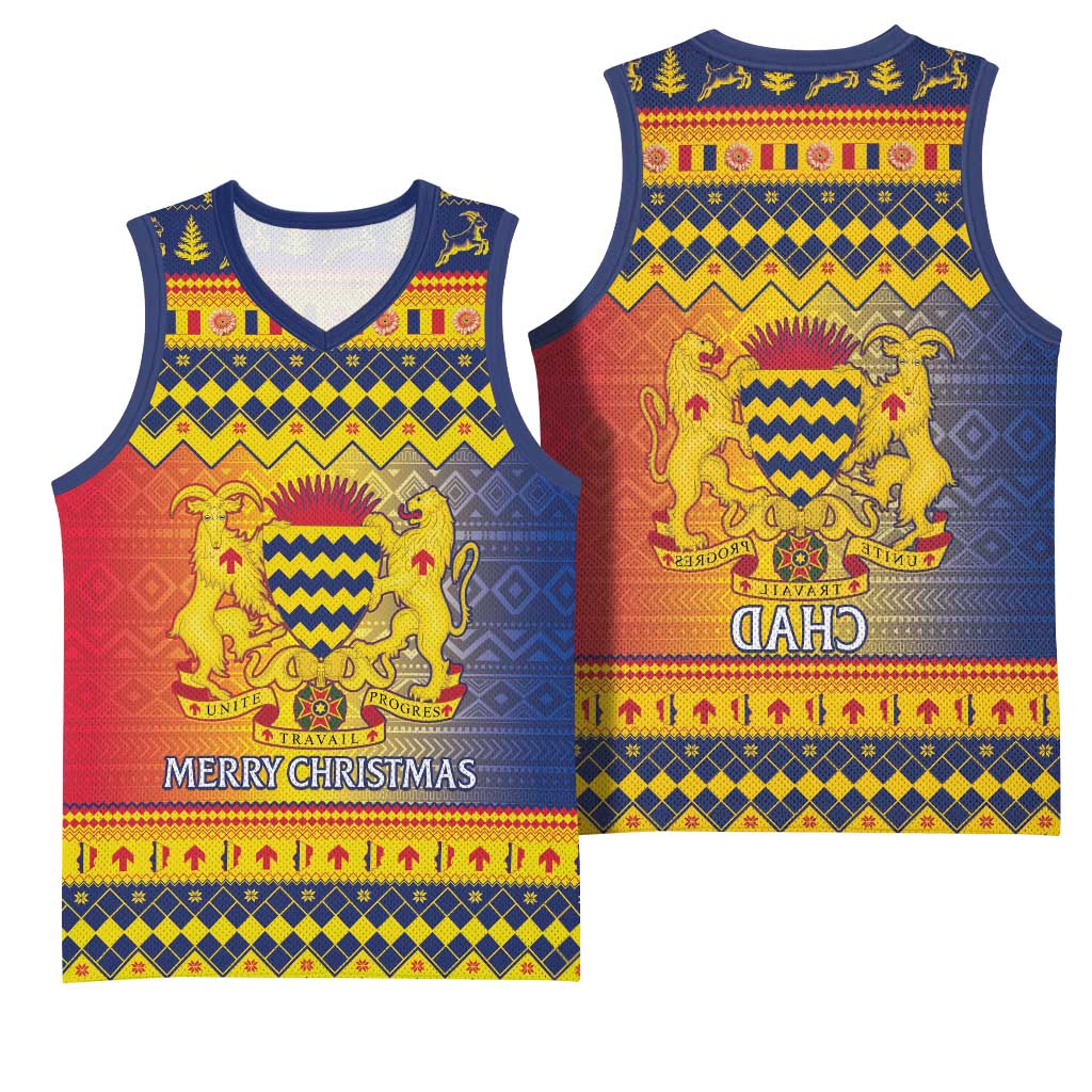 Afro Chad Christmas Basketball Jersey Coat Of Arms With African Pattern - African Pride