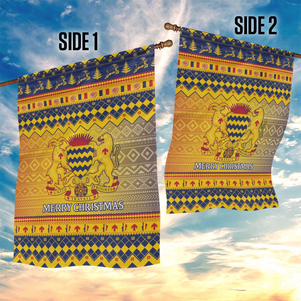 Afro Chad Christmas Garden Flag Coat Of Arms With African Pattern