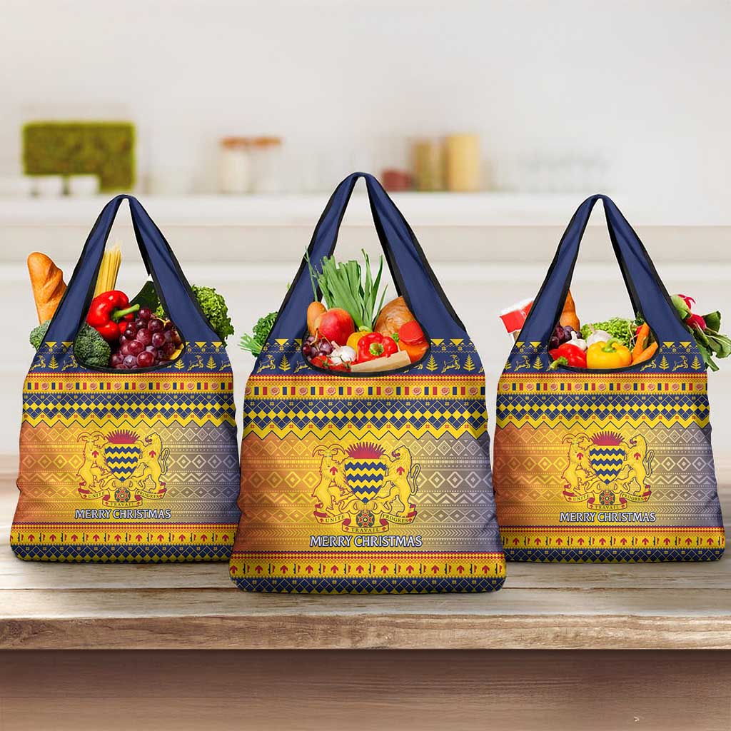 Afro Chad Christmas Grocery Bag Coat Of Arms With African Pattern