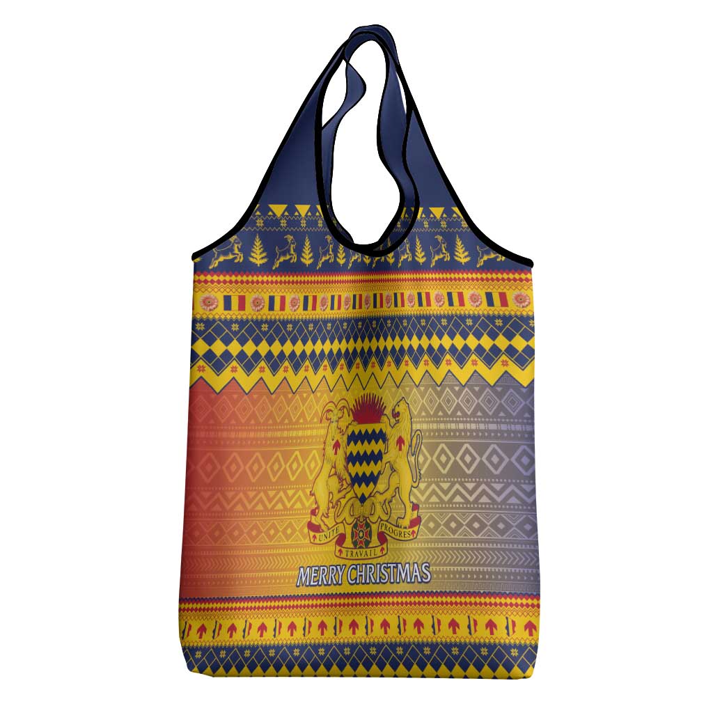Afro Chad Christmas Grocery Bag Coat Of Arms With African Pattern
